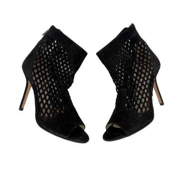 Jimmy Choo Suede Peep-Toe Ankle Booties Cut-Out Caged Black IT 36.5 (US 6.5) - Picture 1 of 13